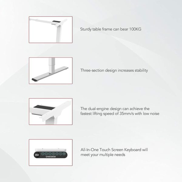 Fleixspot - sanodesk EQ5 Height Adjustable Desk Electrically Height-Adjustable Table Frame, 3-Way Telescope, With Memory Control (White)