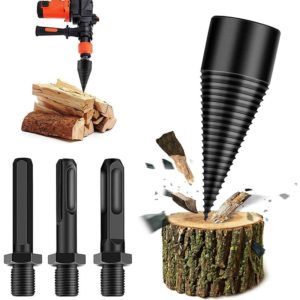 FlkwoH Wood Splitting Drill Bit, Firewood Machine Log Splitter, Taper Drill Bit, Multi-Function Woodworking Drill Bit for Splitting Logs, with 3