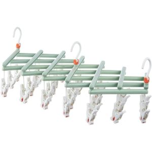 Flkwoh - Clothes Drying Rack Hanger Folding Multi-head Drying Rack Socks Clip Windproof Multifunctional Telescopic Drying Rack Plastic Clothes Pegs