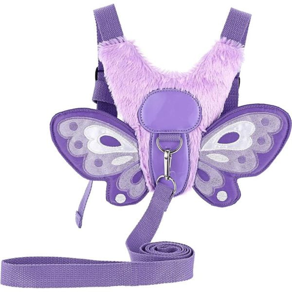 Fluff Butterfly Baby Walking Harness with Safety Rein - Anti-Lost Harness for Kids Leash Strap Belt, Purple