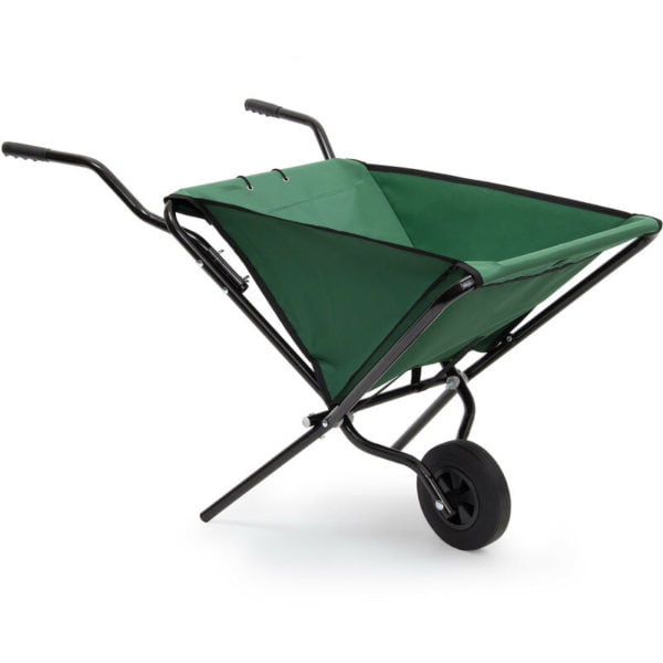 Foldable Wheelbarrow 66 x 64 x 112 cm Folding Barrow Cart of Steel with Strong Polyester, Space-Saving Garden Cart Gardening Wheel Barrow, Holds up