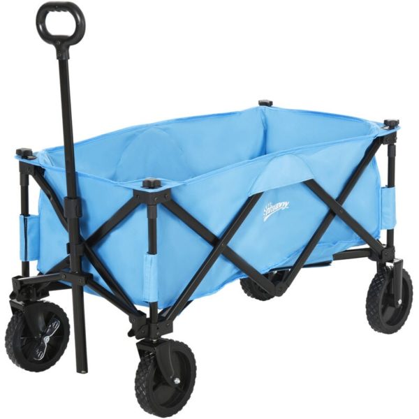 Folding Outdoor Storage Trolley Cart Bag Telescopic Handle Brakes Blue - Blue - Outsunny