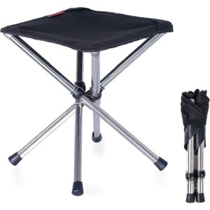 Folding Stool Camping Fishing Seat Collapsible Tripod Small Lightweight Portable Telescopic Stool for Hiking Travel Beach bbq (Black - l)
