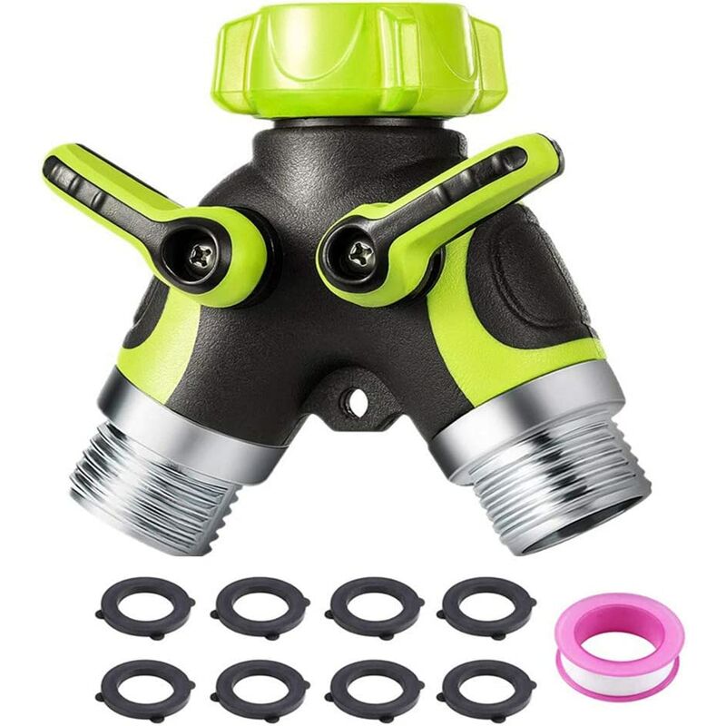Forthcan Garden Hose Splitter, y Way Hose Splitter, 2 Way Tap Connector, 3/4" Hose Adapter with Shut-Off Valves, Metal Body with Comfortable