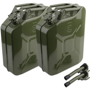 Fuel Can Set of 2, 20L Metal Jerry Can With Spout for Plate Petrol Diesel Gasoline Storage (Green)