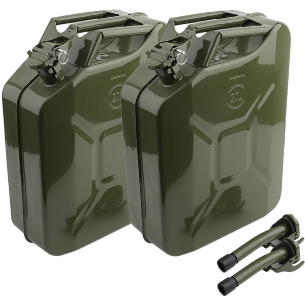 Fuel Can Set of 2, 20L Metal Jerry Can With Spout for Plate Petrol Diesel Gasoline Storage (Green)