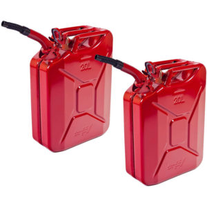 Fuel Oil Can Set of 2, 20L Metal Jerry Can With Spout for Plate Petrol Diesel Gasoline Storage (Red)