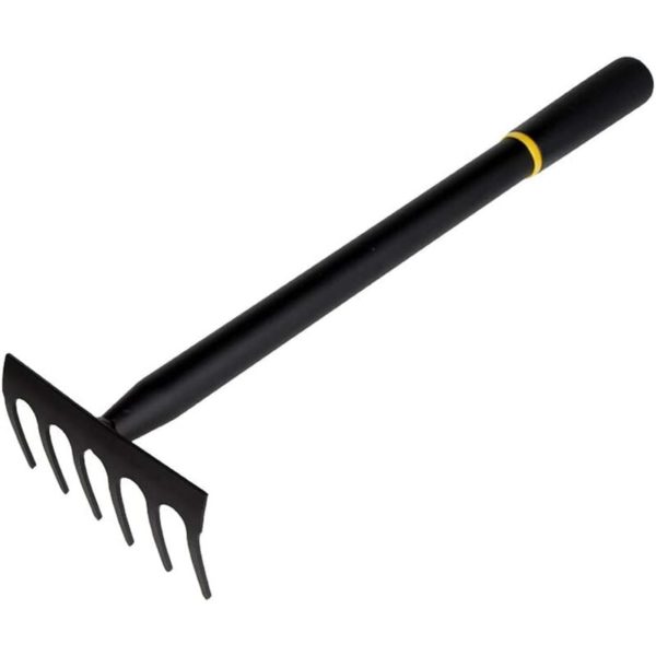 Garden Hand Rake - 6 Tines Metal Garden Cultivator Rake Small Tiller Tools with High Carbon Steel Heads for Planting