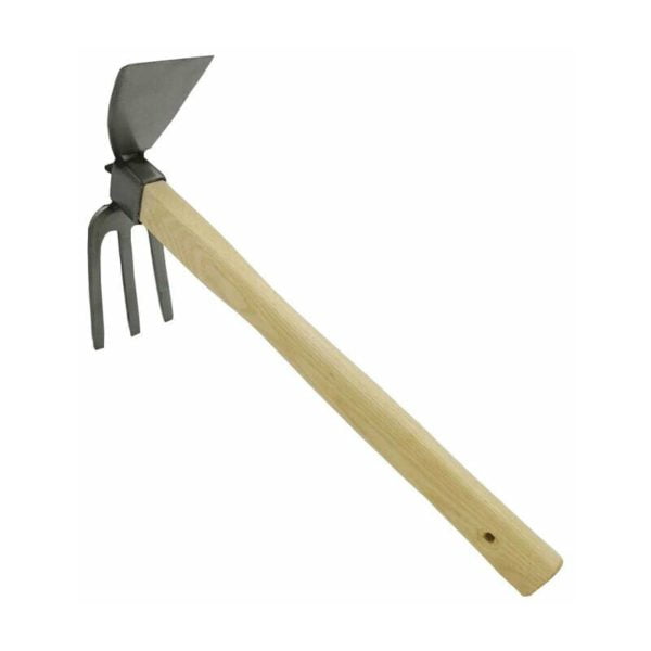 Garden Hoes Double Head Weeding Tool - Cultivator Tines Combo Garden Tools with Blade Head and Stainless Steel Forks