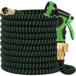 Garden Hose 100ft-Water hose with 9 Function Spray Nozzle and Durable 3/4 inch Solid Brass Fittings No Kink Flexible Lightweight Outdoor Long