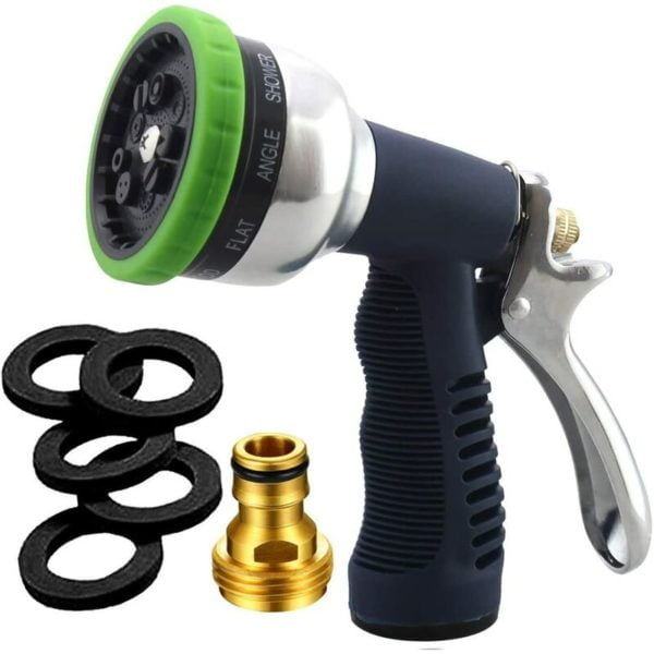 Garden Hose Nozzle Heavy Duty Spray 9 Adjustable Patterns Metal Water Jet Hose Sprayer Hand Gun Grip Trigger for Cleaning/Watering Lawn and