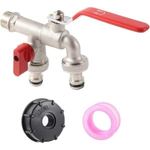 Garden Hose Quick Connect Double Tap IBC Tank Adapter S60X6 1/2" Garden Hose Faucet Water-tank Replacement Connector Garden Irrigation Accessories