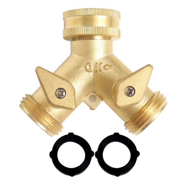 Garden Hose Splitter Two-Way - Heavy Duty Solid Brass Hose y Splitter, Hose Tap Splitter, 1.91cm Brass Hose Adapter Connector Shutoff Valve, Hose Tap