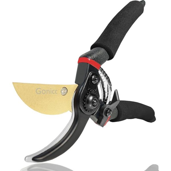 Garden Secateurs Straight blade in Steel and Titanium (GPPS-1003). Flower Scissors Cutting Bypass Dry Wood. Ergonomic Handles