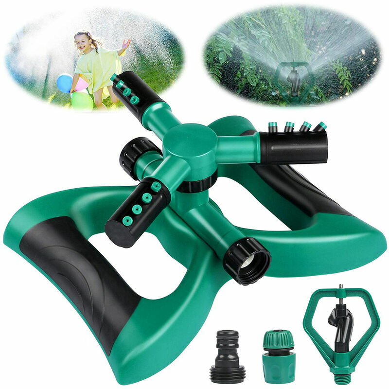 Garden Sprinkler Automatic Rotating Irrigation Nozzles with 3 Heads 360 Degree Watering Irrigation for Lawn Garden Lawn, Easy Hose Connections