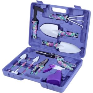 Garden Tool Set, 10 Piece Aluminum Garden Tool Set with Garden Bag, Garden Shovel, Garden Gifts for Men and Women (Purple)
