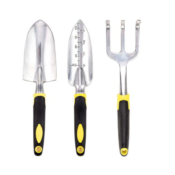 Garden Tool Set, 3-Piece Aluminum Gardening Tools with Trowel, Transplanter and Hand Rake, Comfortable Soft Non-Slip Ergonomic Handle, Yellow