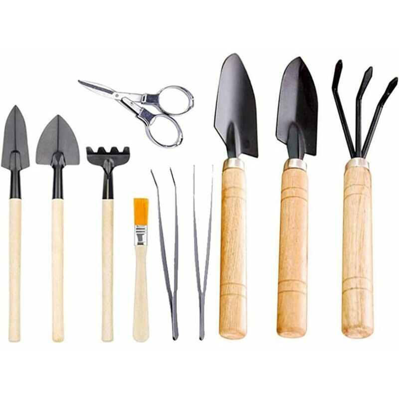 Garden Tool,10 PCS Garden Planting Tool Set Bend Scissors Rake Shovels Tweezers Bonsai Succulent Miniature Fairy Mini Garden Planting Gardening Hand