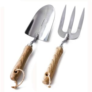 Garden Tools - Stainless Steel Hand Trowel and Fork Set with Wooden Handles - Perfect Gardening Tools for Variety of Gardening Works (Pack of 2)