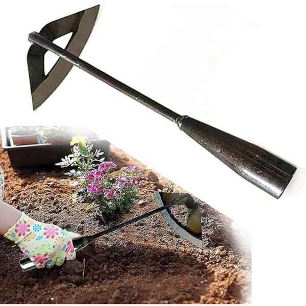 Garden rake hollow hoe, garden hollow hoe planting tool, portable soil scarifier garden hoe, fully hardened steel hollow hoe