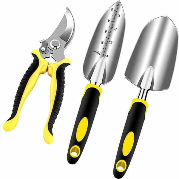 Gardening Tools, 3 Pieces Rustproof Aluminum Adult Gardening Tools Kit, Garden Tools with Secateurs, Shovels Trowel, Transplanter