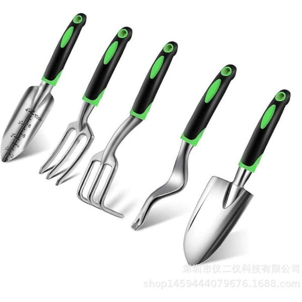 Gardening Tools, 5 Pieces Cast Aluminum Gardening Set with Fork, Weeder, Claw, Transplanter, Soil Shovel for Gardener