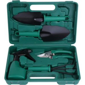 Gardening Tools with 5 Pieces with Scissors, Shovels, Rakes and Sprayer Ergonomic Anti-slip and Rust-Proof Handle - Storage Box