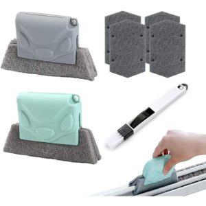 Gendako 2 pcs Window Cleaning Brush Creative Groove Cleaning Brush Window Crevice Cleaning Tools with 4 Cloths and 1 Multi-Function Groove Brush
