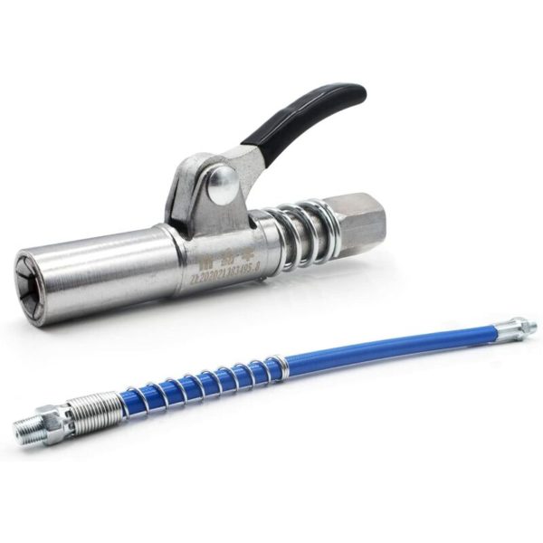 Grease Gun Fitting, g Coupler Original Grease Gun Fitting, Easy Squeeze, High Pressure Grease Gun Coupler, with Flexible Hose (a)