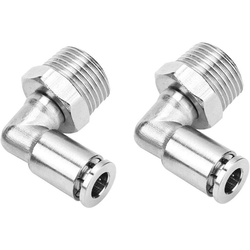 Groofoo - 2pcs All-Copper Nickel Plated Quick Connect Hose Fittings 4mm Pneumatic Quick Connector + 90 Degree bsp Male Thread(M5)