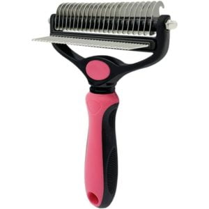 Grooming Detangling Comb Tools Kit 2 in 1 Double Sided Blade Rake Pet Rake and Massage Combs for Cats Dogs (Pink)