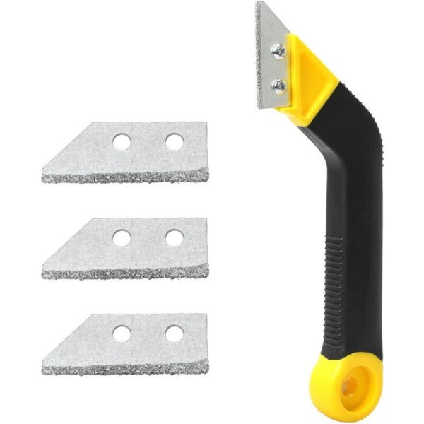 Grout Remover Tile Grout Saw Angled Grout Scraping Rake Tool with 3 Pieces Extra Replacement Accessories for Tile Cleaning