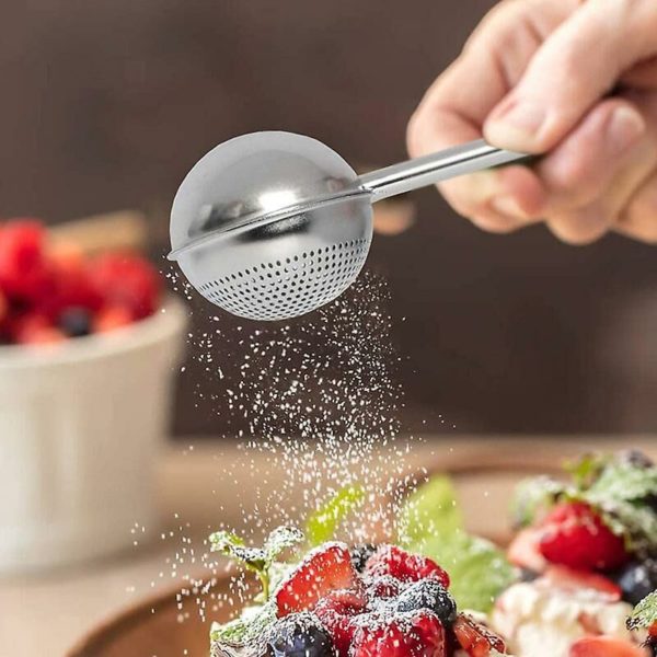 Hand Held Powder Sieve Ball, Stainless Steel Baking Single Sided Telescopic Powder Sprinkler for Sugar, Flour and Spices