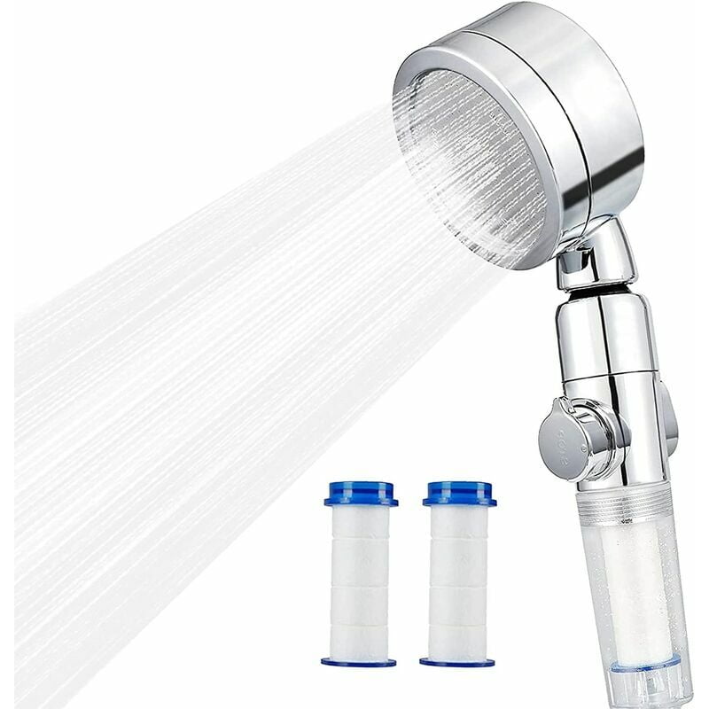 Hand Shower Head, Water Saving Anti Limescale Shower Head, 3 Shower Modes Shower Head with 2 Replaceable PP Cotton Filter, Fits Hose and Standard