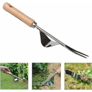 Handheld Weeder Stainless Steel Root Weeding Fork Wooden Handle Weeding Tool y Shaped Weed Extractor Digging Tools - Flkwoh