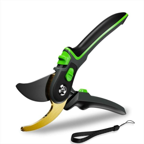 Hawk Garden Pruner Straight Blade Japanese Steel and Teflon Premium Titanium Garden Shears Trees Trimmer with Sponge Handles and Safety Guard