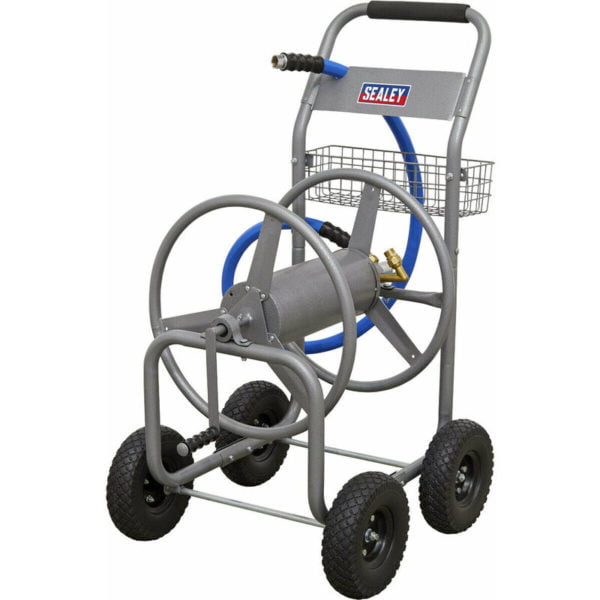 Heavy Duty Hose Reel Cart - Tubular Steel - 1.8m Leader Hose - 10' Wheels