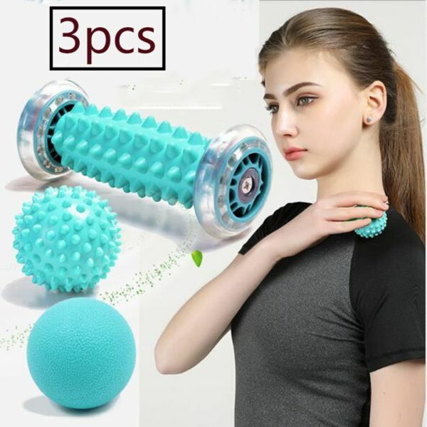 Hedgehog ball and foot massage roller set for plantar fasciitis, fascia muscle roller & balls set, pain relief for hoes, stress reduction and