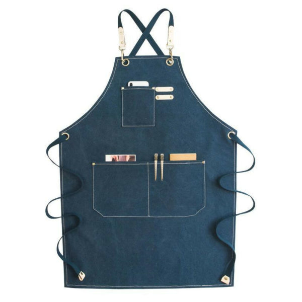 Heguyey - Canvas Work Apron Multi-Functional Work Apron with 3 Tool Pockets Cross Back Tool Apron for Hairdresser Painter Gardener Barista Welding