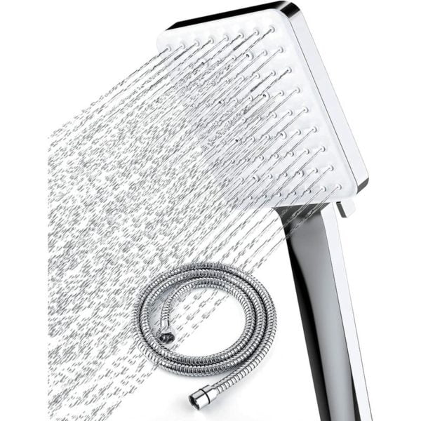 Heguyey - High Pressure Shower Head with 1.5m Hose - 6 Spray Modes - Chrome