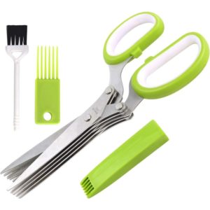 Herb Scissors Set Cool Kitchen Gadgets Gifts Kitchen Shears Scissors with Stainless Steel 5 Blades+Cover+Brush,Rust Proof,Sharp Cutting Garden Herb