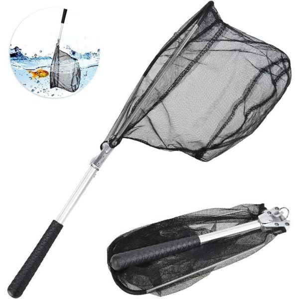 Hiasdfls - Collapsible Fishing Landing Net Telescopic Rustproof Collapsible Fishing Net Predator Fishing Landing Net with Rubber Fly Triangular Fish