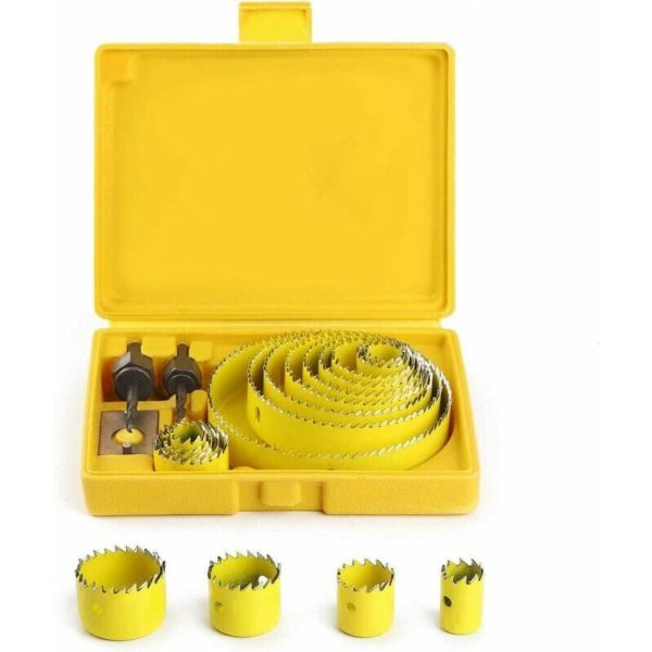 Hole Saw Box, Hole Saws Trepan Ø19127mm Complete Kit In Box With Mandrels and Devices for Wood Plaster Plastic pvc Made of High Quality Hardened