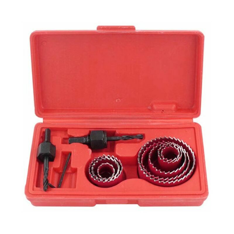 Hole Saw and Hole Saw, 8 Pcs Carbon Steel Bi-Metal Hole Saws Kit 19-64mm Hole Saw Box Set for Wood, Plasterboard and Plasterboard(Red)