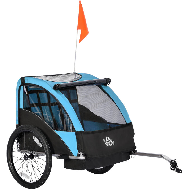 Homcom - Child Bicycle Trailer 2-Seat Foldable Baby Carrier with Storage Bag - Blue