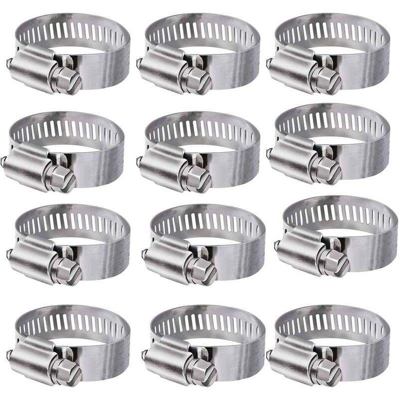 Hose Clamp 304 inox Clamp Adjustable Stainless Steel Hose Clamps Clips Fastener for Family Water Pipe, Gas Tank, Automobile Tube (6-12mm)