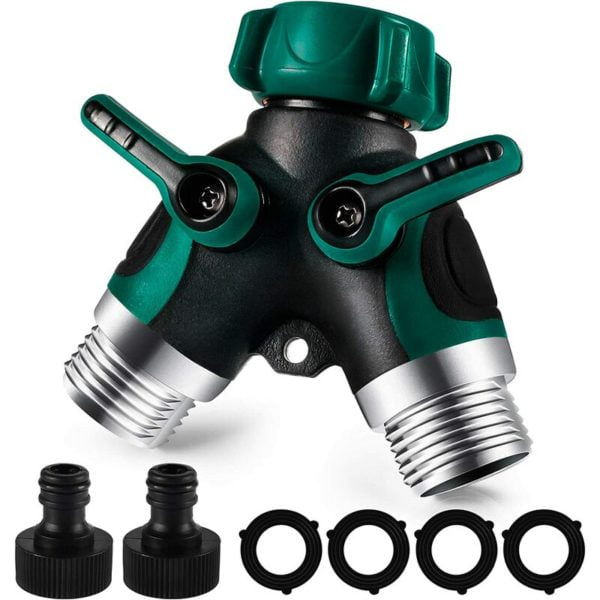 Hose Splitter 2 Way, Two Way Garden Hose Splitter, Double y Shut Off Valve for Outdoor Lawn and Gardening Hoses Connector, Green,1