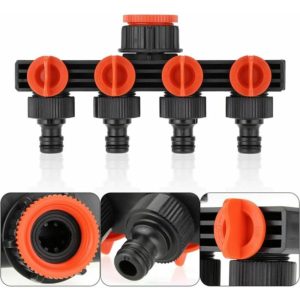 Hose Splitter 4 Outlets, Manifold, Hose Connector, Extension Connector, Faucet Adapter, Faucet Nozzle and Selection for garden, greenhouse, vegetable