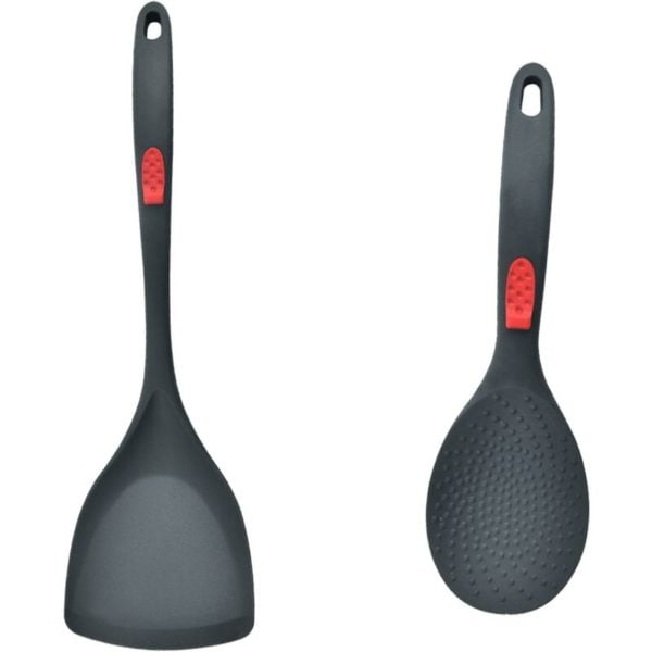 Household silicone cooking shovel non-stick special pot spatula high temperature kitchen utensils set Chinese spatula + rice spoon