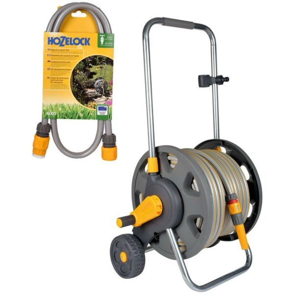 Hozelock 2434 Wheeled Floor Standing Hose Reel 30m Hose & Tap Connection Set